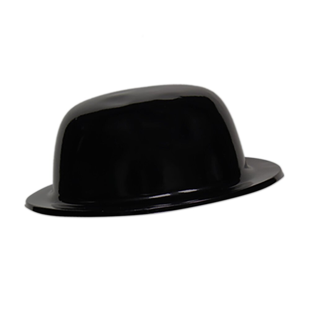 8530 Black Plastic Derby Hats Bulk 12 Pack